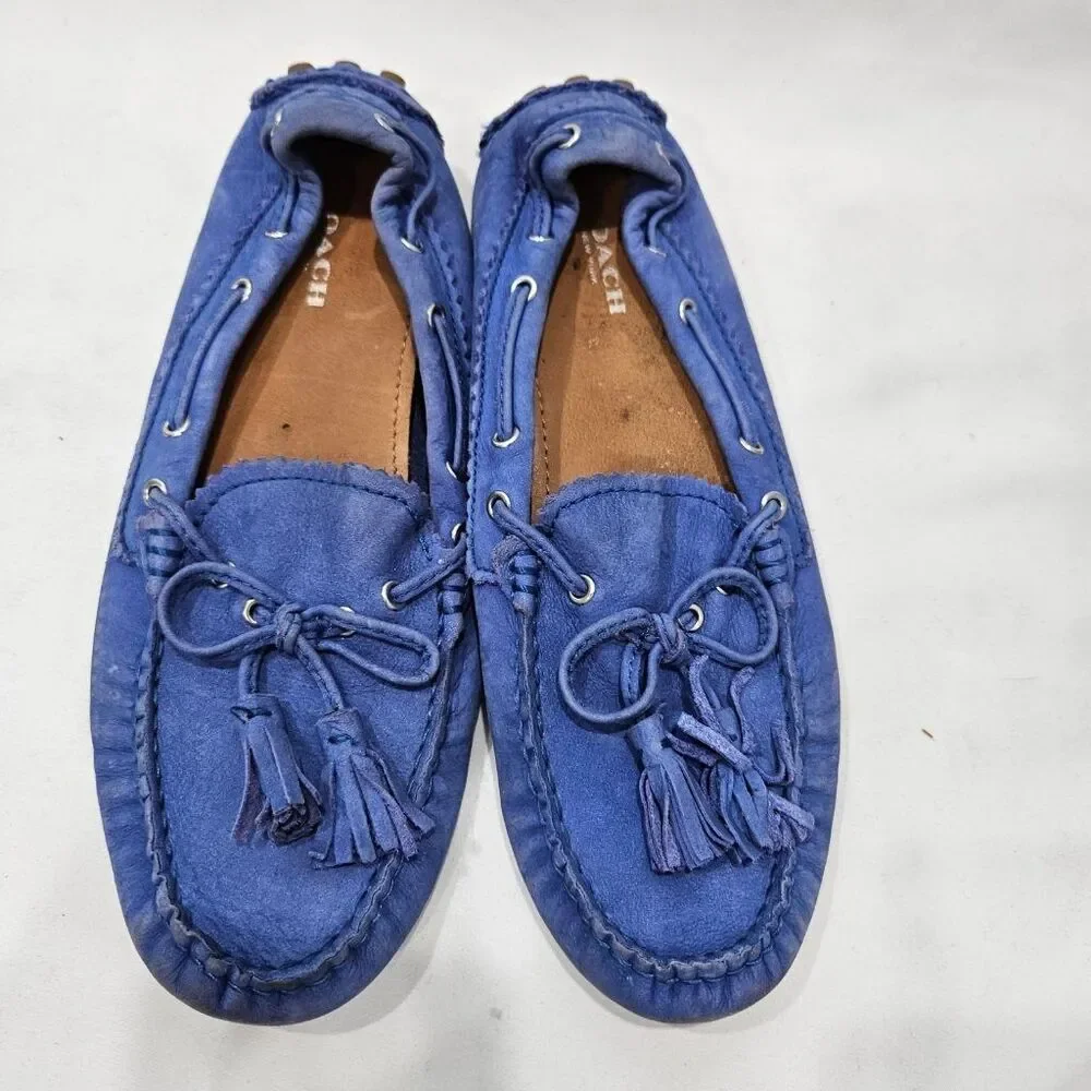 Coach Nadia Blue Nubuck Leather Tassel Driving Moccasins Loafers Women's 7B